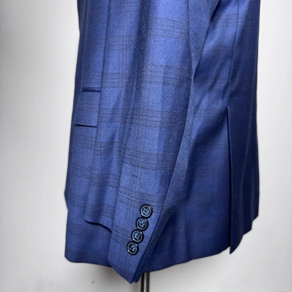 Hart Schaffner Marx Blazer Mens 52R Blue Plaid Chicago Fit Wool 2-Button Jacket